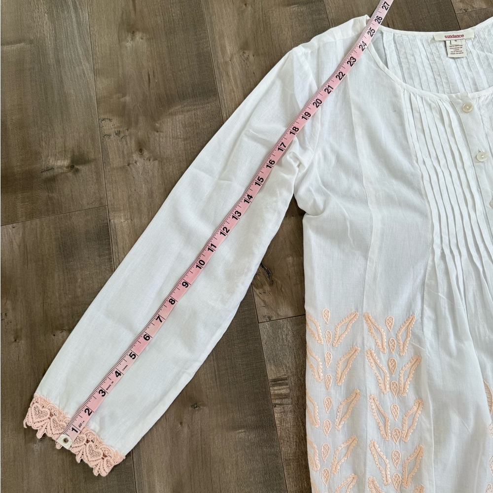 Sundance Tunic Embroidered White Peach Women's Small Pleated Button Up - Picture 11 of 11